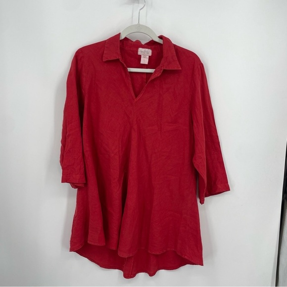 Mosaic USA Red 100% Linen Tunic collared v neck Sz M - Picture 1 of 6